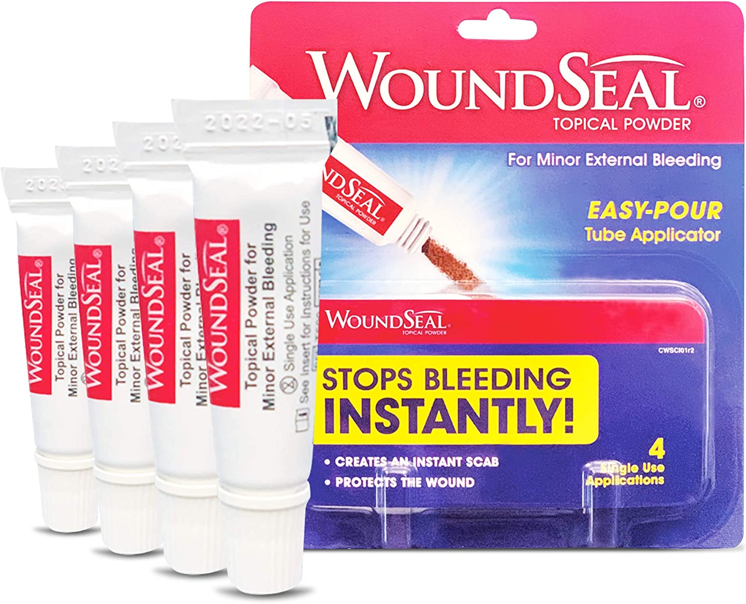 WoundSeal Topical Powder Wound Care First Aid for Cuts, Scrapes and  Abrasions Single Use, 4 count (Packaging May Vary) 